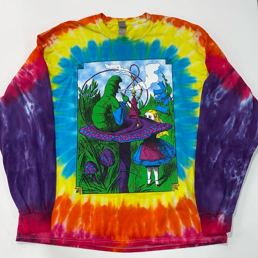 Alice in Wonderland Double Sided Vintage Tie Dye Long Sleeve Gildan Shirt XL - Picture 2 of 16